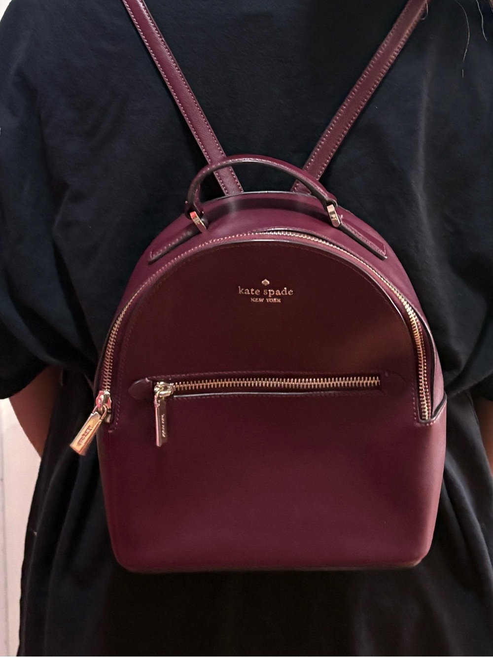 kate spade Small Leather Backpack in Deep Burgundy with Gold Hardware